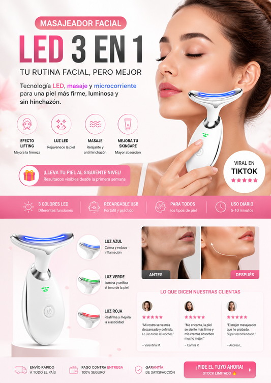 ✨ MASAJEADOR FACIAL LED 3 EN 1